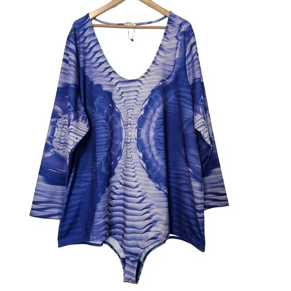 Making the Cut Bodysuit Womens Size 5X Blue Printed Skeleton Stretch Long Sleeve - Picture 1 of 10